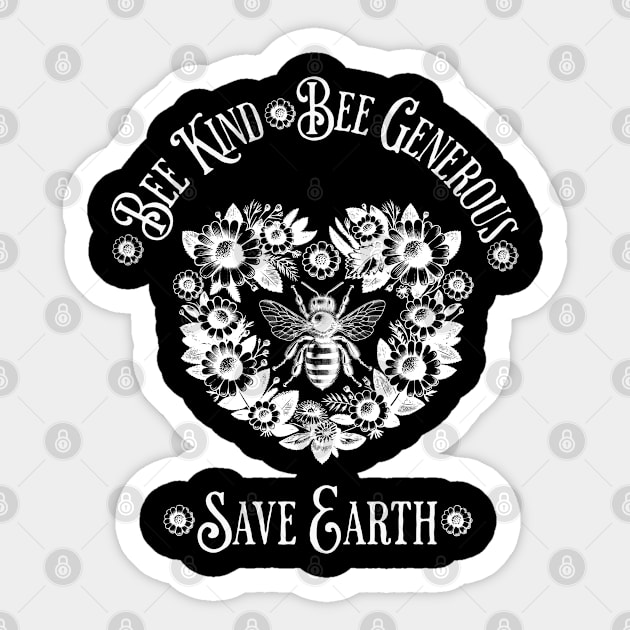 Floral Heart with Bee and quote ispirational, Save Earth, monocolor, motivational, save the bee Sticker by Collagedream